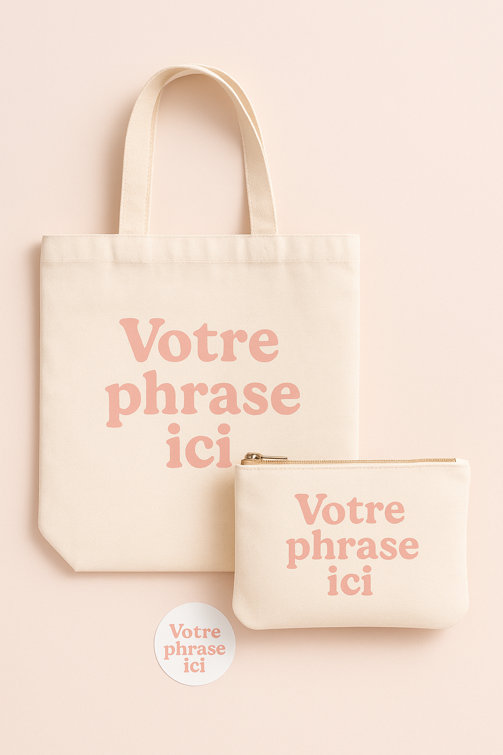 Le Pack Trio Personnalisable – Tote bag, pochette & sticker assortis
